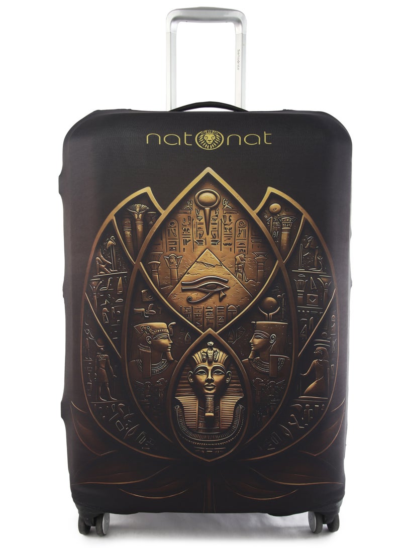 ناتونات غطاء واقي لشنط السفر غطاء شنطة مرن وقابل للغسيل من السباندكس والبوليستر يحمي من الأوساخ والخدوش بطبعة اللوتس المصري يناسب ارتفاع 65 إلى 70 سم  ( كبير ) - Image 1